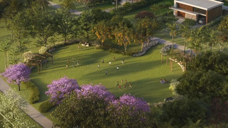 Gramado para brincadeiras infantis na Fazenda Lumiar