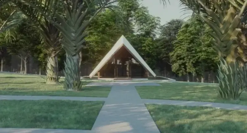 Capela em meio à área verde do condomínio Jardins França, em Goiânia