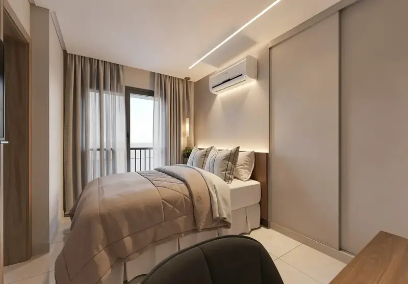 Ambiente do apartamento decorado e mobiliado no Único Marista, Setor Marista em Goiânia
