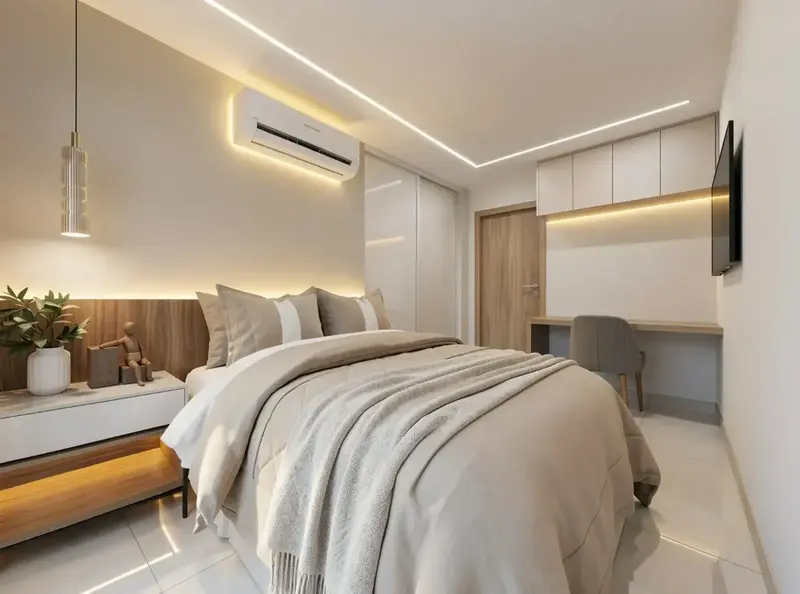 Ambiente do apartamento decorado e mobiliado no Único Marista, Setor Marista em Goiânia
