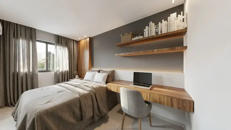 Ambiente do apartamento decorado e mobiliado no Único Marista, Setor Marista em Goiânia