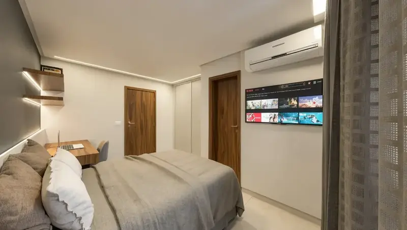 Ambiente do apartamento decorado e mobiliado no Único Marista, Setor Marista em Goiânia