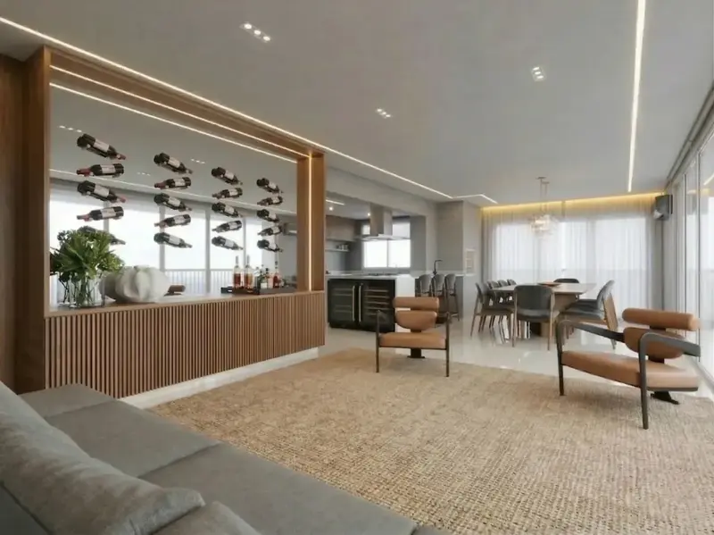 Ambiente do apartamento decorado e mobiliado no Único Marista, Setor Marista em Goiânia