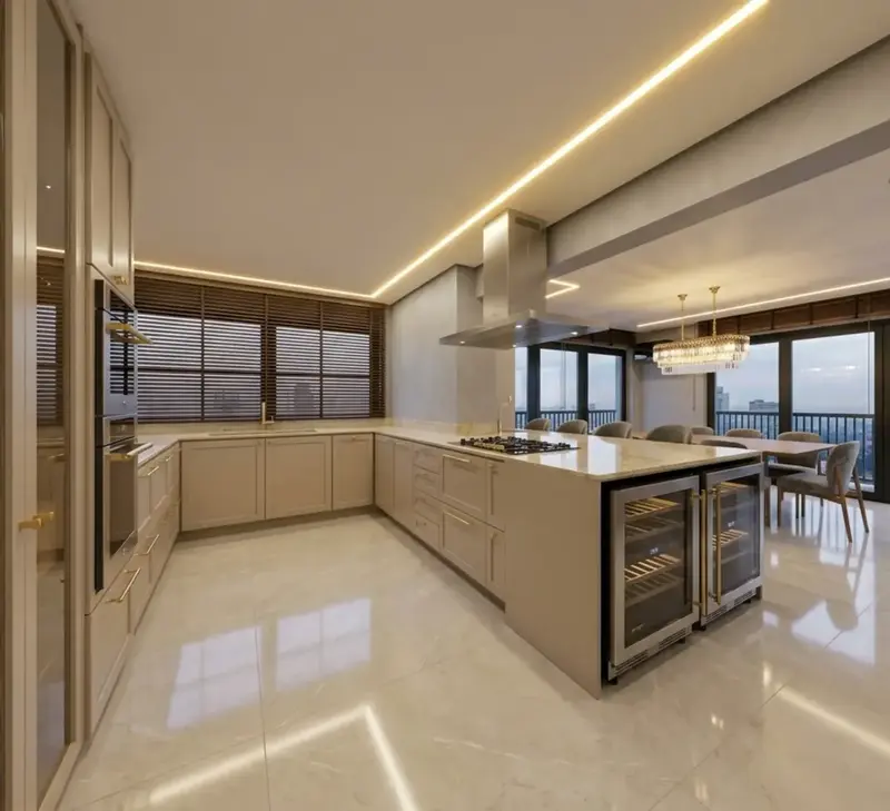 Ambiente do apartamento decorado e mobiliado no Único Marista, Setor Marista em Goiânia