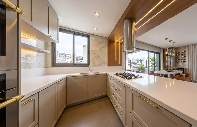 Ambiente do apartamento mobiliado e decorado no Atmos City Design, Setor Marista em Goiânia
