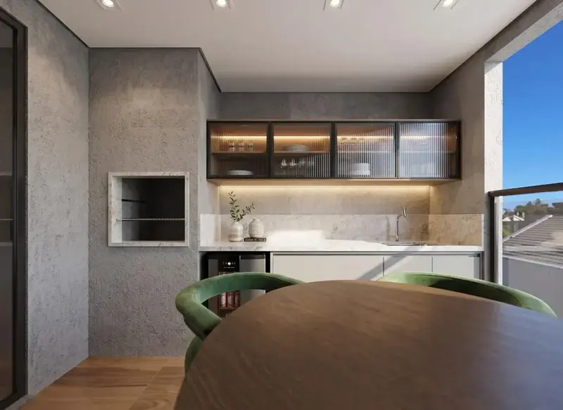 Ambiente do apartamento mobiliado e decorado no Atmos City Design, Setor Marista em Goiânia