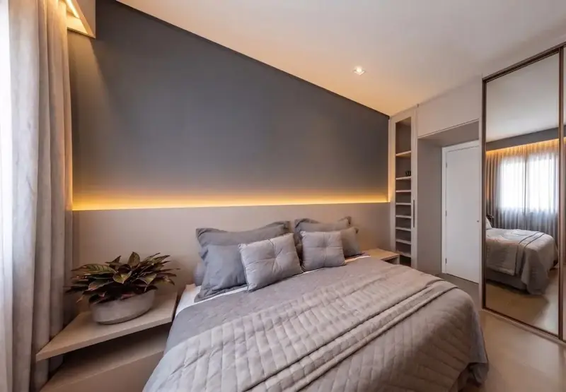 Ambiente do apartamento mobiliado e decorado no Atmos City Design, Setor Marista em Goiânia