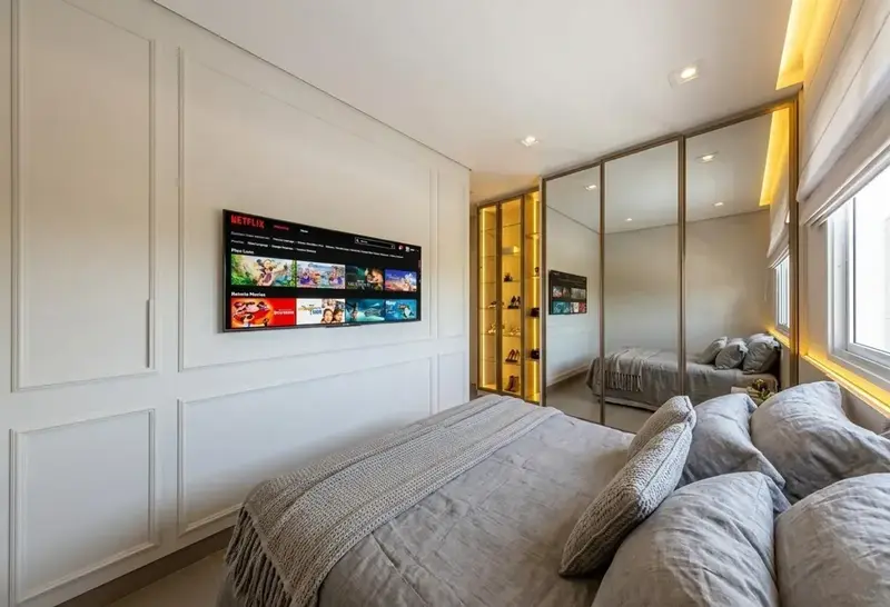 Ambiente do apartamento mobiliado e decorado no Atmos City Design, Setor Marista em Goiânia