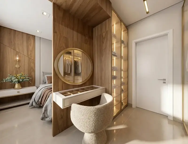 Ambiente do apartamento mobiliado e decorado no Atmos City Design, Setor Marista em Goiânia