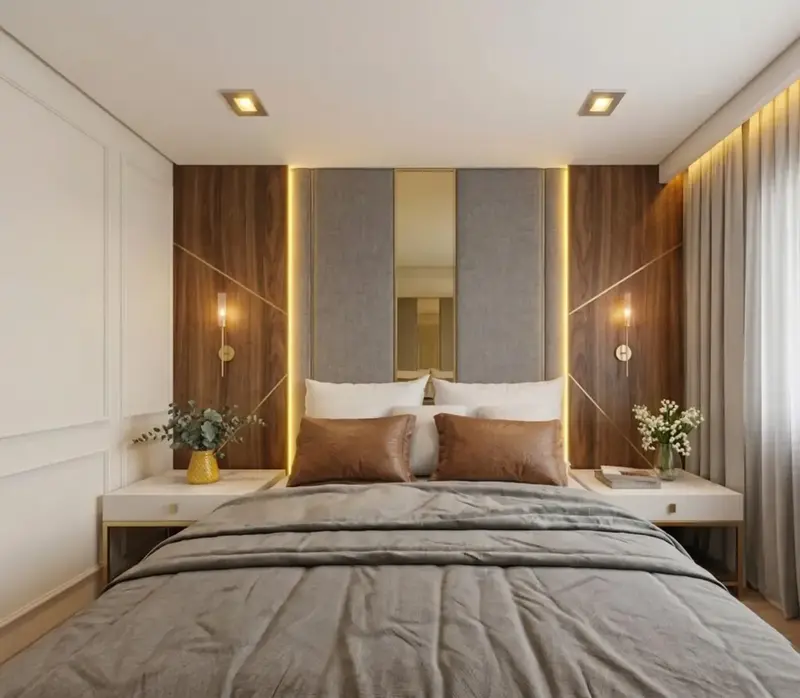 Ambiente do apartamento mobiliado e decorado no Atmos City Design, Setor Marista em Goiânia