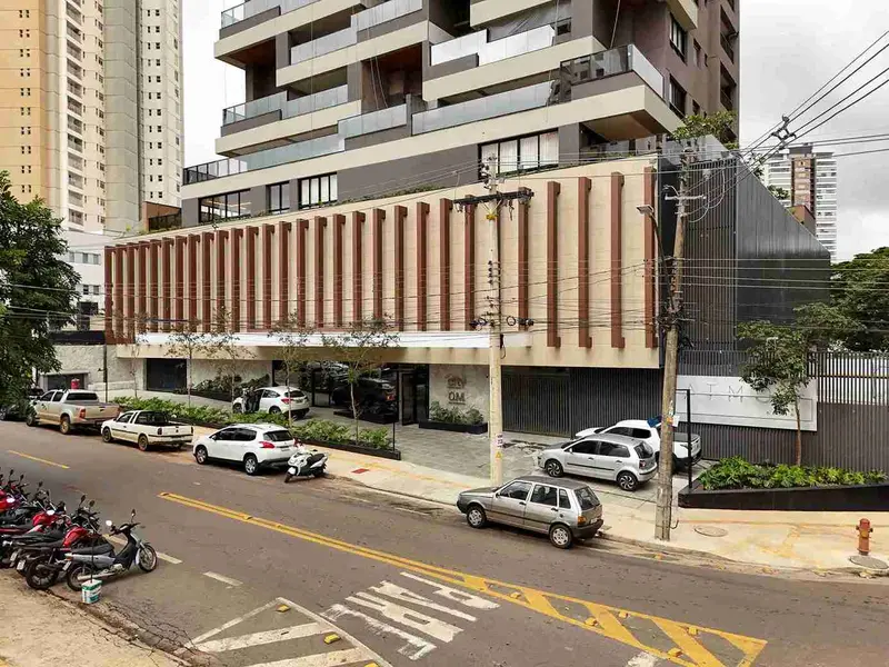 Fachada do Atmos City Design entregue, no Setor Marista em Goiânia