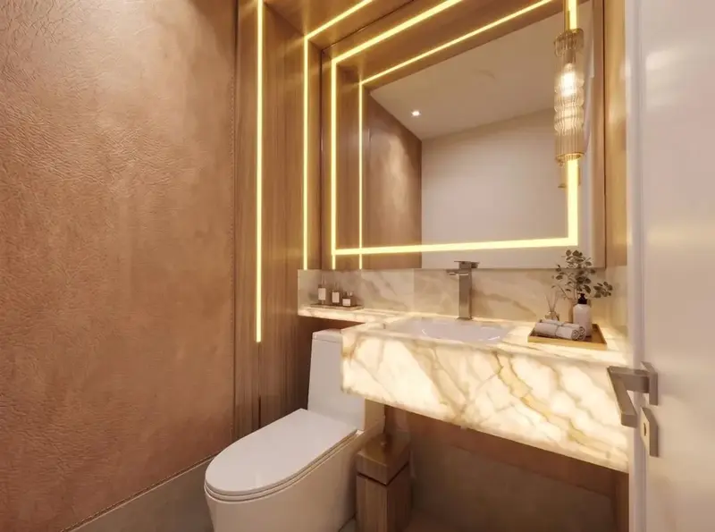Ambiente do apartamento mobiliado e decorado no Atmos City Design, Setor Marista em Goiânia