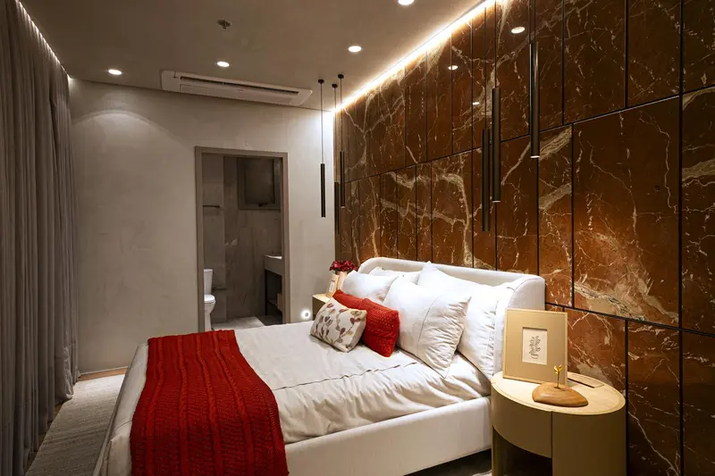 Suíte do apartamento decorado de 420 m² no Legítimo Flamboyant Residencial, Jardim Goiás