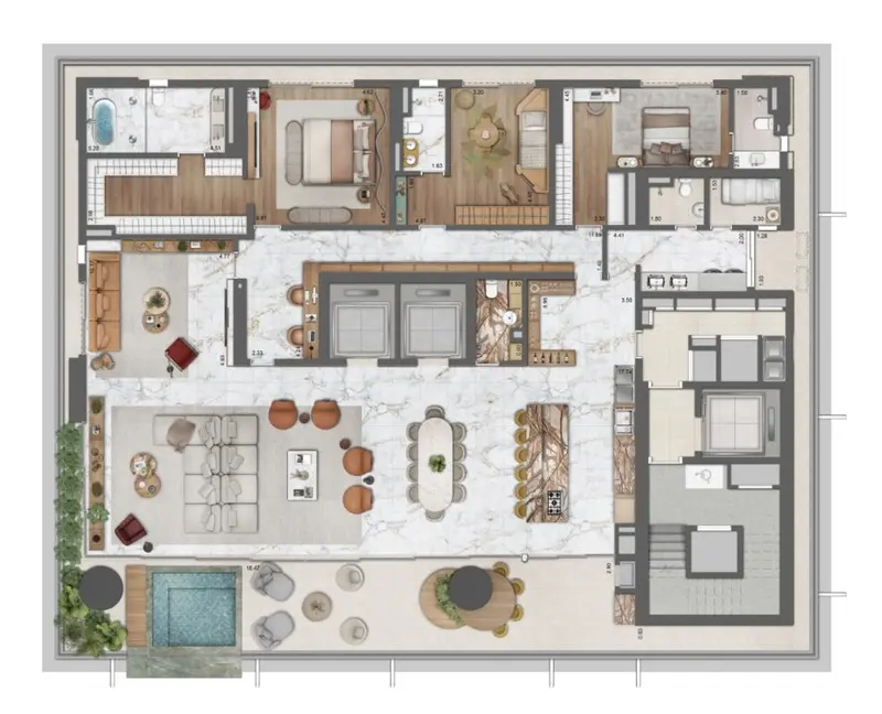 Planta de 420 m² decorada do Legítimo Flamboyant Residencial, Jardim Goiás, Goiânia