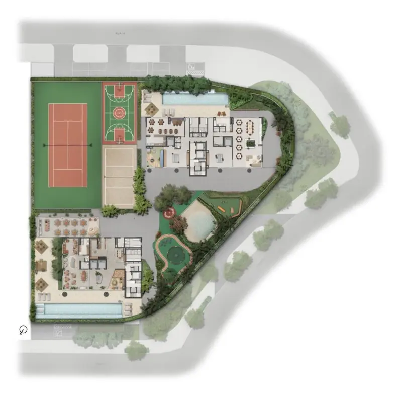 Planta do pavimento de lazer térreo do Legítimo Flamboyant Residencial, Jardim Goiás, Goiânia