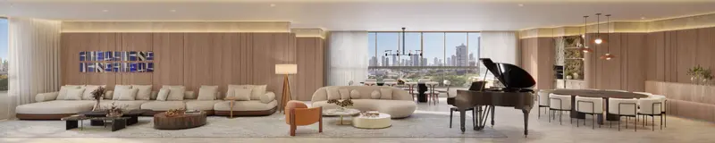 Living do apartamento decorado de 435 m² do City Park Royal, Setor Bueno