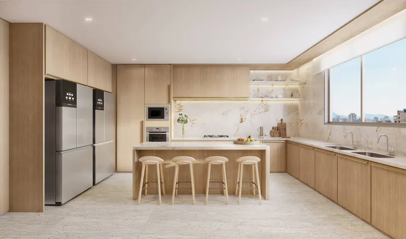 Cozinha do apartamento decorado do City Park Royal, Setor Bueno, Goiânia