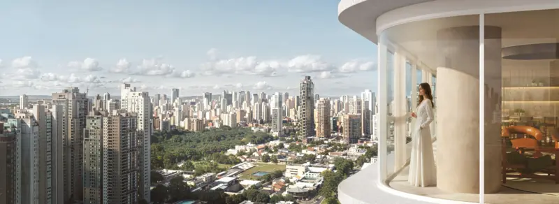 Vista dos prédios de Goiânia a partir da varanda de um apartamento alto